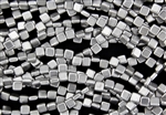6mm Two-Hole Tiles Czech Glass Beads - Silver Metallic Matte