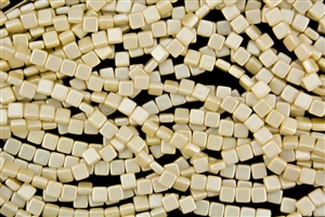 6mm Two-Hole Tiles Czech Glass Beads - Cream Pearl Coat