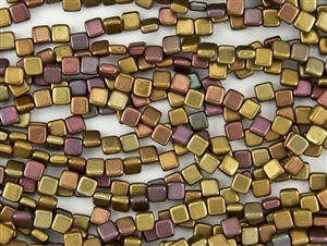 6mm Two-Hole Tiles Czech Glass Beads - Silky Rainbow Matte
