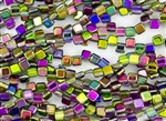 6mm Two-Hole Tiles Czech Glass Beads - Magic Violet Green