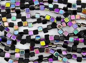 6mm Two-Hole Tiles Czech Glass Beads - Jet Vitral