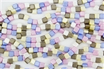 6mm Two-Hole Tiles Czech Glass Beads - Pearl Coat Mix