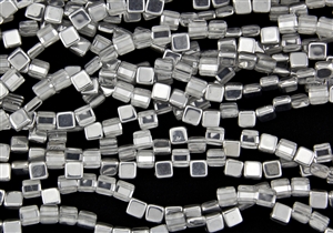 6mm Two-Hole Tiles Czech Glass Beads - Crystal Silver Half Coat