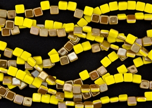 6mm Two-Hole Tiles Czech Glass Beads - Opaque Yellow Celsian