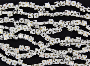 6mm Two-Hole Tiles Czech Glass Beads - White Peacock