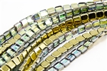 6mm Two-Hole Tiles Czech Glass Beads - Crystal Golden Rainbow