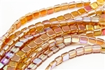 6mm Two-Hole Tiles Czech Glass Beads - Crystal Orange Rainbow