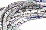 6mm Two-Hole Tiles Czech Glass Beads - Crystal Silver Rainbow