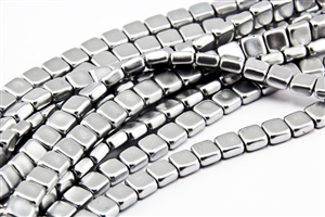 6mm Two-Hole Tiles Czech Glass Beads - Aluminum Silver