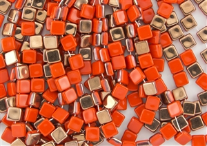 6mm Two-Hole Tiles Czech Glass Beads - Orange Apollo