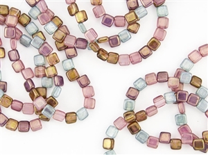 6mm Two-Hole Tiles Czech Glass Beads - Opal Luster Mix