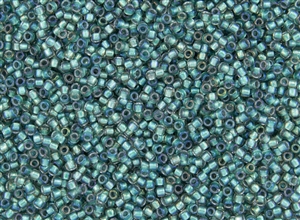 11/0 Takumi Toho Japanese Seed Beads - Teal Lined Crystal Rainbow #264