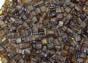 Miyuki Tila 5mm Glass Beads - Transparent Dark Amber Picasso #TL4502