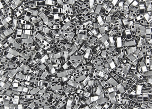 Miyuki Half Tila Bricks 2.5x5mm Glass Beads - Silver Metallic Coated Crystal #TLH55006