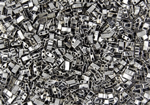 Miyuki Half Tila Bricks 2.5x5mm Glass Beads - Silver Metallic Coated Black #TLH55095