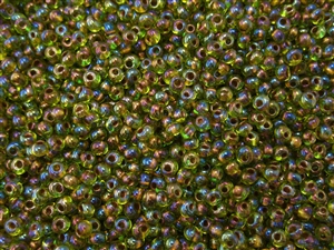 3MM Magatama Toho Japanese Seed Beads - Peridot Bronze Lined Rainbow #996