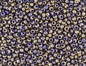 6/0 Toho Japanese Seed Beads - Blue 24K Gold Gilded Marbled #1701