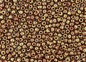 6/0 Toho Japanese Seed Beads - Brick Red 24K Gold Gilded Marbled #1708