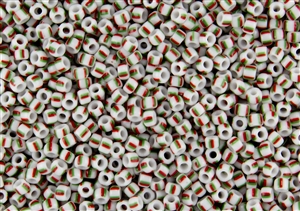 6/0 Toho Japanese Seed Beads - Opaque White Green Red Stripe Christmas #L4-105