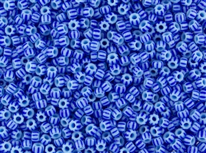 6/0 Toho Japanese Seed Beads - Opaque Dark Blue and Light Blue Stripe #L4-7