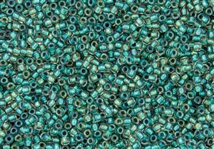 8/0 Toho Japanese Seed Beads - Teal Lined Crystal Rainbow #264