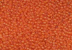 8/0 Toho Japanese Seed Beads - Pink Opaque Lined Orange Transparent #957