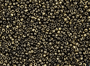 8/0 Toho Japanese Seed Beads - Black 24K Gilded Marbled Opaque #1706