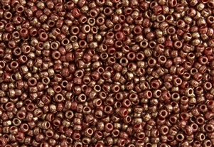 8/0 Toho Japanese Seed Beads - Brick Red 24K Gold Gilded Marbled #1708