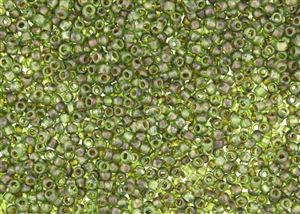 8/0 Toho Japanese Seed Beads - Hybrid Frosted Transparent Peridot Picasso #Y318F