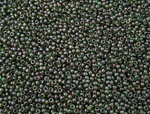 11/0 Toho Japanese Seed Beads - Oxblood Lined Transparent Green #250