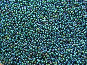 11/0 Toho Japanese Seed Beads - Green Lined Blue Zircon Iris #384