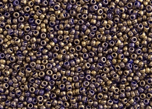 11/0 Toho Japanese Seed Beads - Blue 24K Gold Gilded Marbled #1701