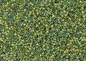 11/0 Toho Japanese Seed Beads - Forest Green Lined Peridot Rainbow #1829