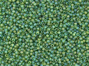 15/0 Toho Japanese Seed Beads - Grass Green Transparent Rainbow Matte #167BF