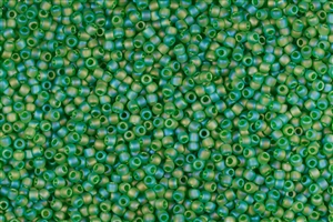 15/0 Toho Japanese Seed Beads - Kelly Green Transparent Rainbow Matte #167F