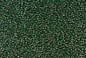 15/0 Toho Japanese Seed Beads - Dark Green Lined Black Diamond #373