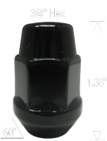 BLACK LUG NUTS OPEN END BULGE ACORN  1/2-20  19mm HEX  WHEEL NUT LUG