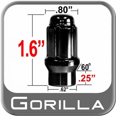 Gorrila 12x1.5" Black Chrome Lug Nut Kit Spline QTY 24 ET Extened Thread With Key