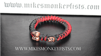 Custom Red & Black Paracord Bracelet with Metal Skull Beads