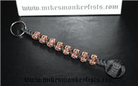 Custom Monkey Fist Keychain with 16 Metal Skull Beads
