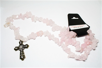 Necklace/Bracelet Gem. Rose Quartz with Cross