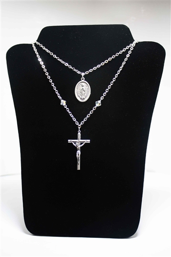 Ouf Lady of Guadalupe Cross-Medal Necklace with Swarovski Elements