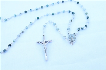Tree Agate 4.mm Gemstone Silver Toned Rosary
