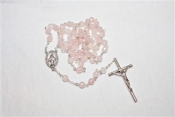 Rose Quartz Faceted Gemstone Silver Toned Rosary