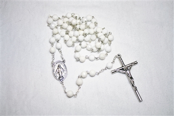 White Quartz Faceted Gemstone Silver Toned Rosary