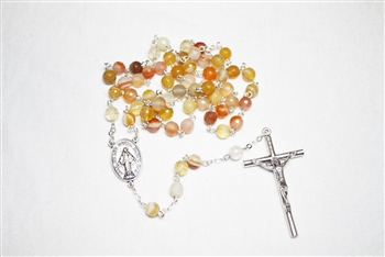 Yellow Agate Faceted Gemstone Silver Toned Rosary
