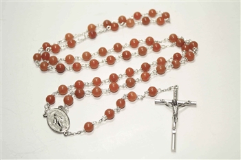 Red Aventurine Gemstone Silver Toned Rosary