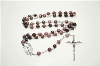 Rhodonite Gemstone Silver Toned Rosary