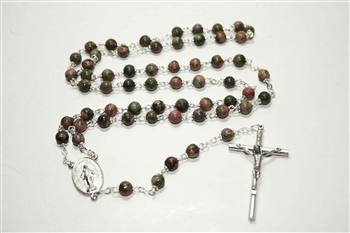 Unakite Gemstone Silver Toned Rosary