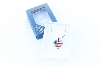 American USA Flag Heart Necklace With Swarovski Crystal Elements